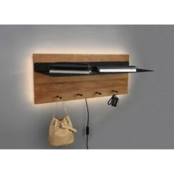 Trio Leuchten Kapstok Romy LED - 75 X 30 Cm - 4 Haken + Plank - Hout