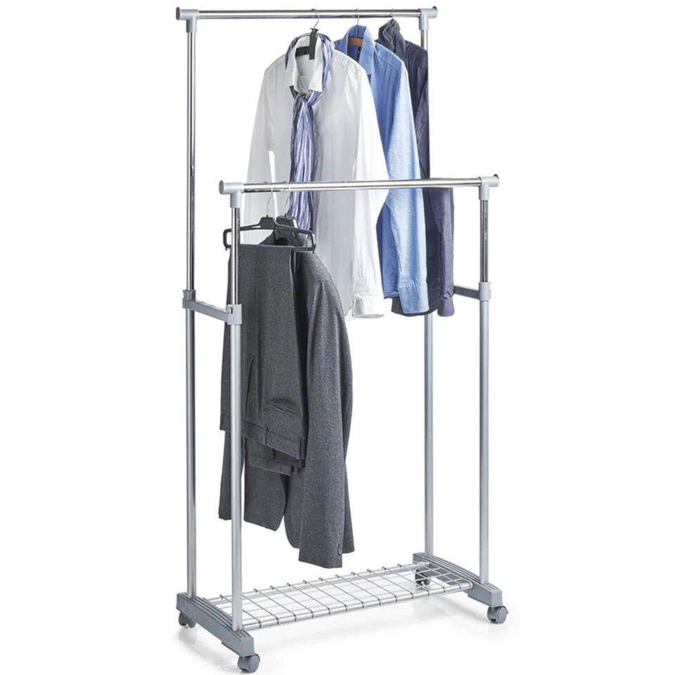 Zeller Kledingrek - Dubbele Stang - Verrijdbaar - 107 Cm 1 Zeller Kledingrek - Dubbele Stang - Verrijdbaar - 107 Cm