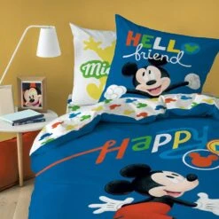 Disney Mickey Mouse Dekbedovertrek Happy - Eenpersoons - 140 X 200 Cm - Katoen -Huishoudelijke Voorwerpen Winkel 1000028660 0102