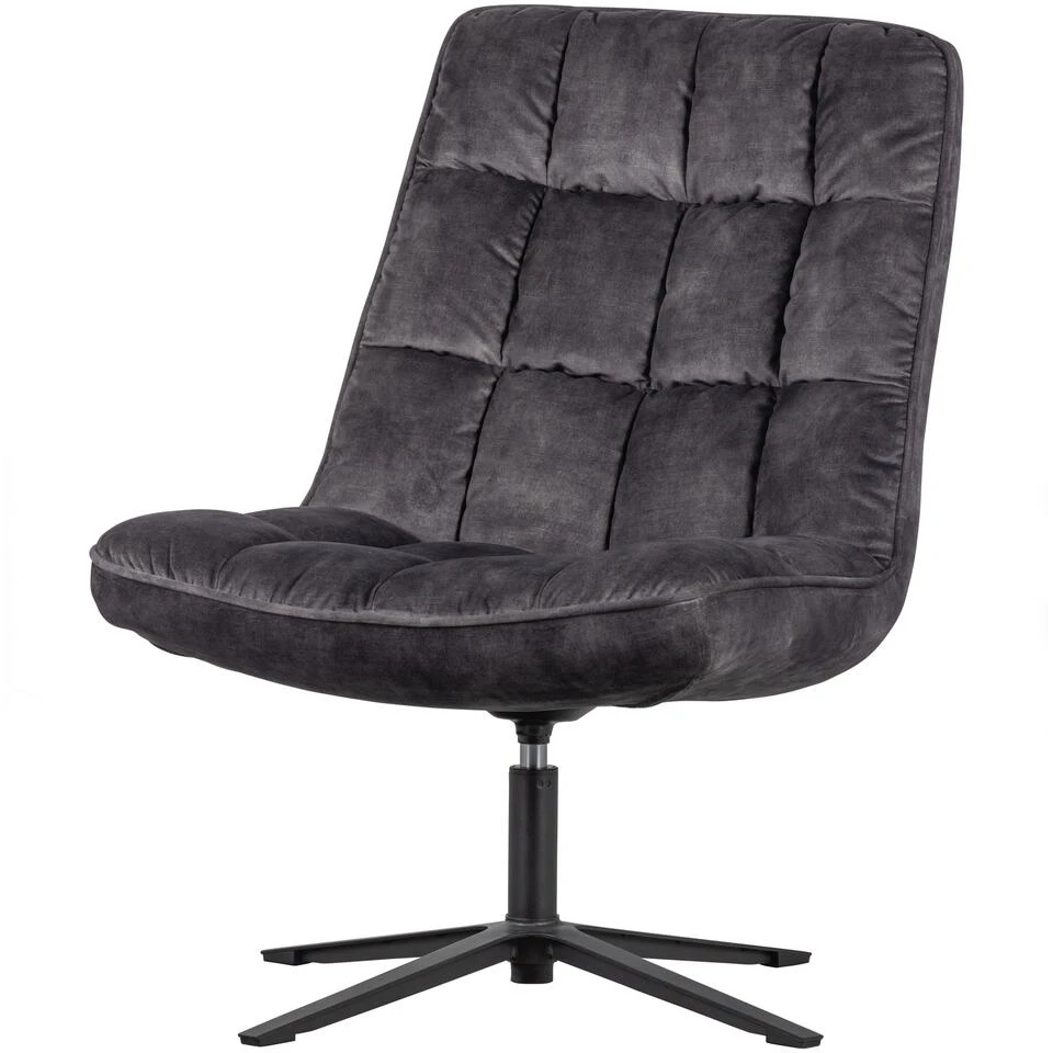 WOOOD Job Draaifauteuil - Velvet - Antraciet - 101x70x85 1 WOOOD Job Draaifauteuil - Velvet - Antraciet - 101x70x85