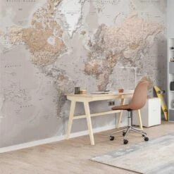 Fotobehang Wereldkaart 260x384 Cm Bruin