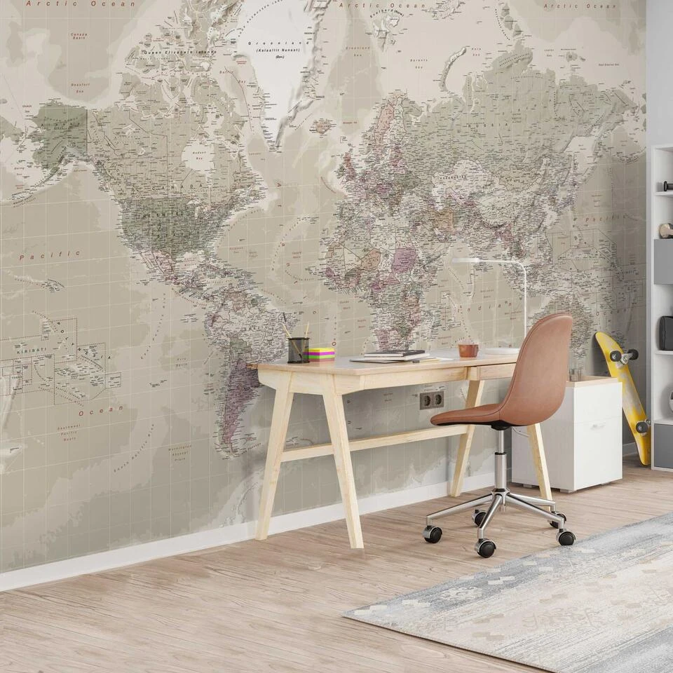 Fotobehang Wereldkaart 260x384 Cm Beige 2 Fotobehang Wereldkaart 260x384 Cm Beige - Afbeelding 2