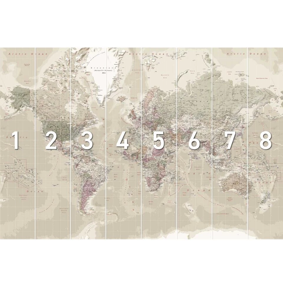 Fotobehang Wereldkaart 260x384 Cm Beige 3 Fotobehang Wereldkaart 260x384 Cm Beige - Afbeelding 3