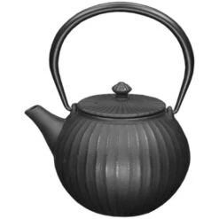 Orange85 Gietijzeren Theepot Aziatisch 1.2L Bol Streeppatroon Zwart Gietijzer