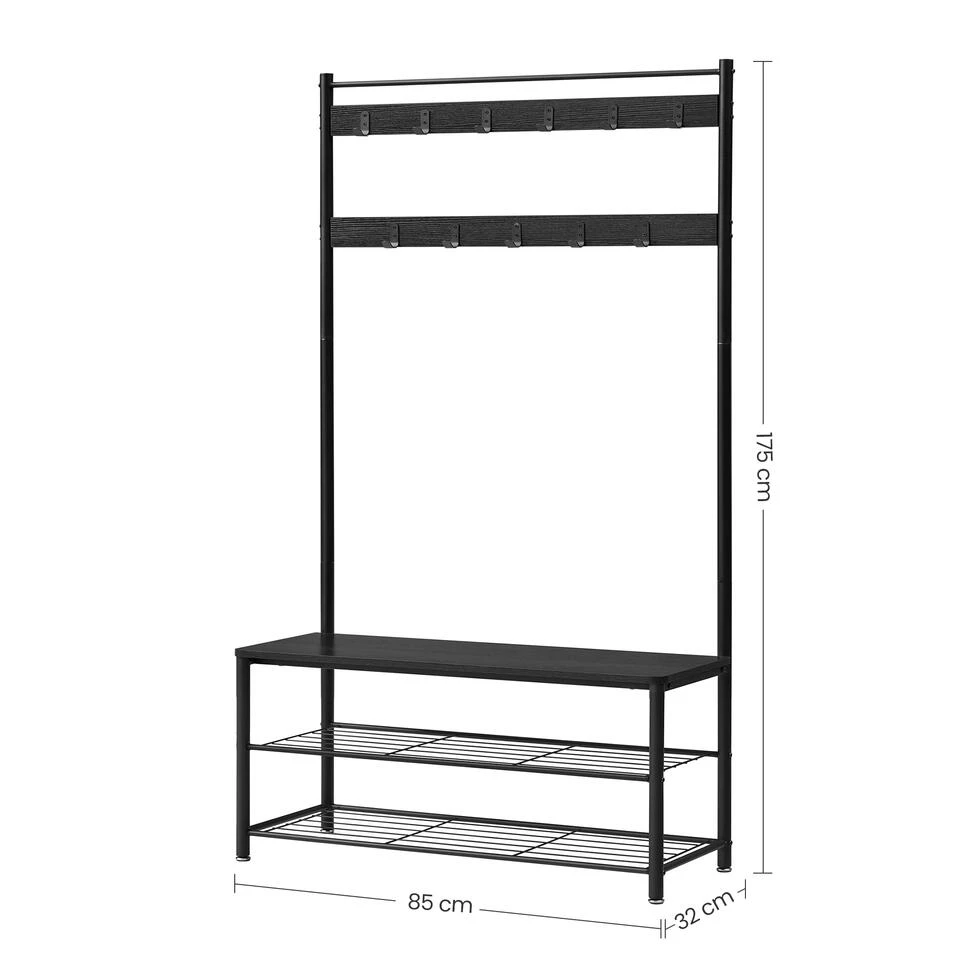 ACAZA XL Garderoberek Met Schoenenbank, Kapstok En Schoenenrek, 11 Haken, Zwart 3 ACAZA XL Garderoberek Met Schoenenbank, Kapstok En Schoenenrek, 11 Haken, Zwart - Afbeelding 3