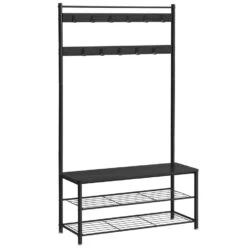 ACAZA XL Garderoberek Met Schoenenbank, Kapstok En Schoenenrek, 11 Haken, Zwart