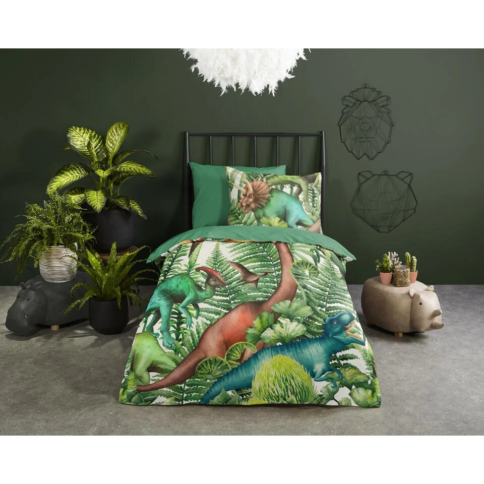 Good Morning Dekbedovertrek "Prehistory" - Groen - (140x220 Cm) 2 Good Morning Dekbedovertrek "Prehistory" - Groen - (140x220 Cm) - Afbeelding 2
