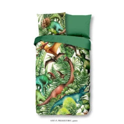 Good Morning Dekbedovertrek "Prehistory" - Groen - (140x220 Cm)