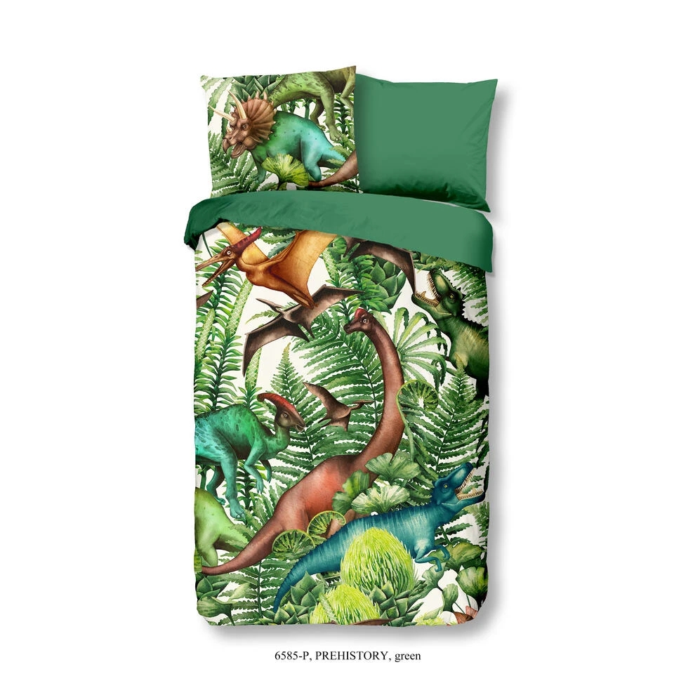 Good Morning Dekbedovertrek "Prehistory" - Groen - (140x220 Cm) 1 Good Morning Dekbedovertrek "Prehistory" - Groen - (140x220 Cm)