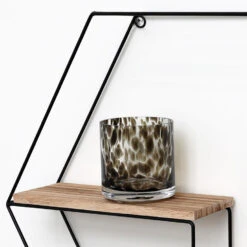 Zwart Metalen Wandrek Met 3 Houten Plankjes - Zeshoek - 48x55x10 Cm -Huishoudelijke Voorwerpen Winkel 1000038233 0102