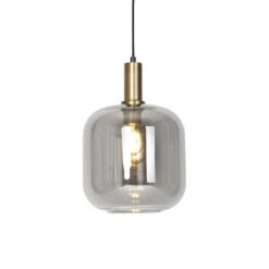 QAZQA Design Hanglamp Zwart Met Goud Met Smoke Glas - Zuzanna
