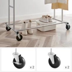 O’DADDY® Kledingrek Dubbel - 4 Wielen - Tot 110kg - Garderoberek - RVS -Huishoudelijke Voorwerpen Winkel 1000042970 0102
