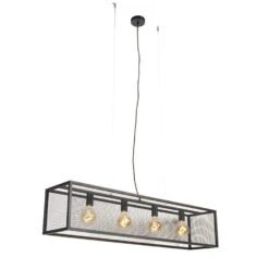 QAZQA Industriële Hanglamp Zwart 118 Cm 4-lichts - Cage Mesh