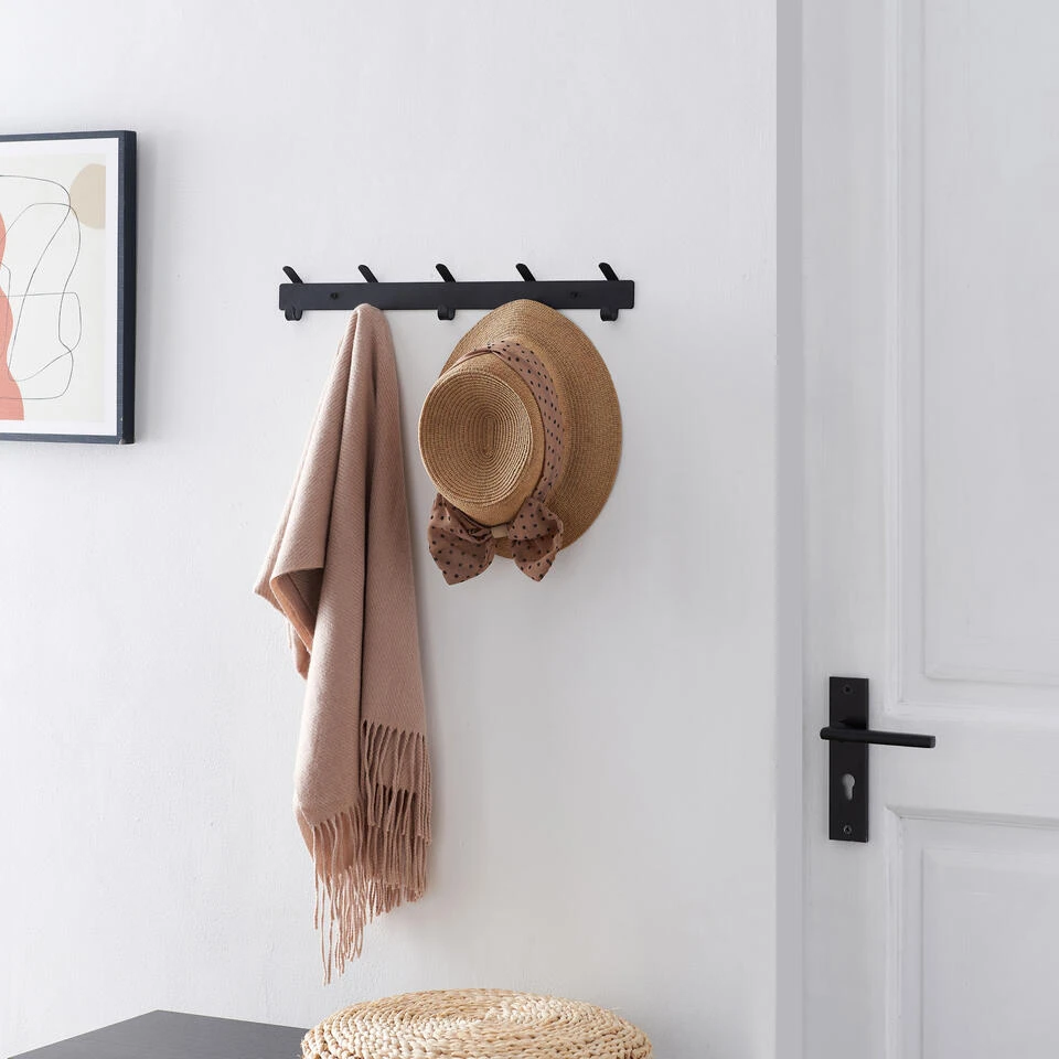 ACAZA Wand Kapstok In Metaal, 49 Cm Met 10 Haken, Zwart 2 ACAZA Wand Kapstok In Metaal, 49 Cm Met 10 Haken, Zwart - Afbeelding 2