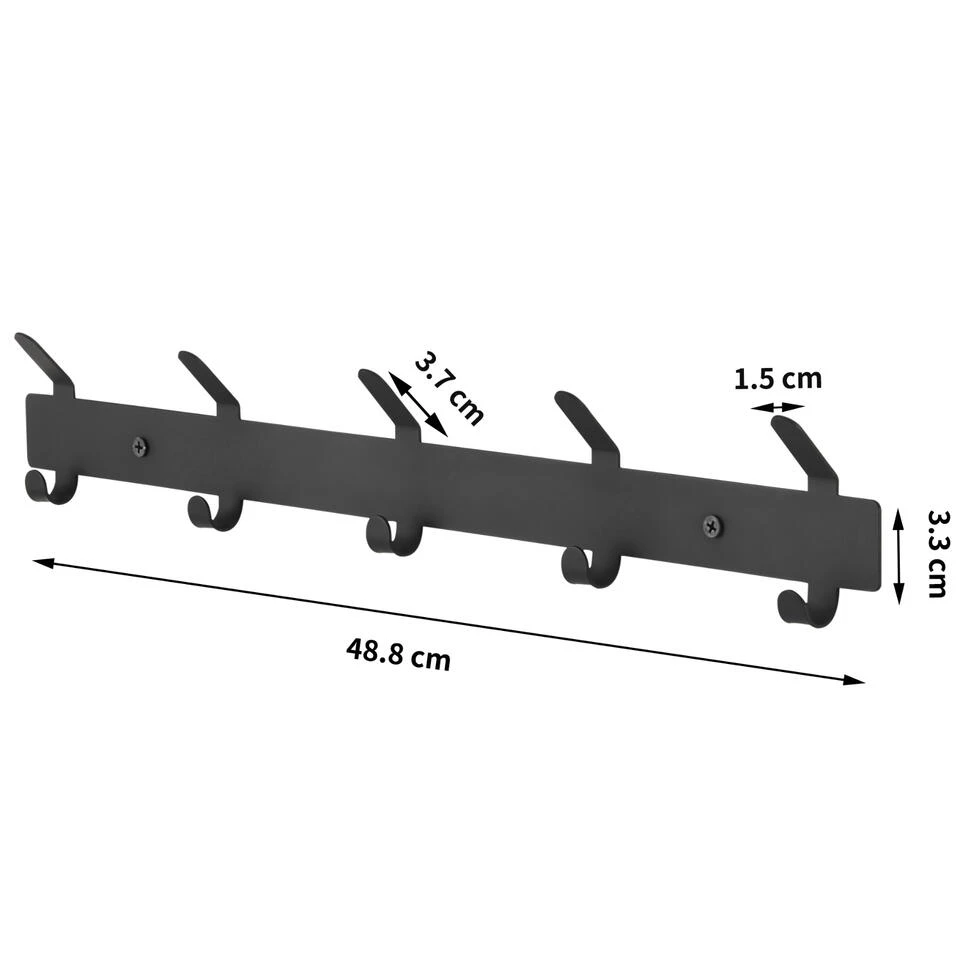 ACAZA Wand Kapstok In Metaal, 49 Cm Met 10 Haken, Zwart 4 ACAZA Wand Kapstok In Metaal, 49 Cm Met 10 Haken, Zwart - Afbeelding 4