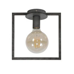 Plafondlamp Industrieel 1L Winster - 12x26x26 Cm - Metaal - Grijs