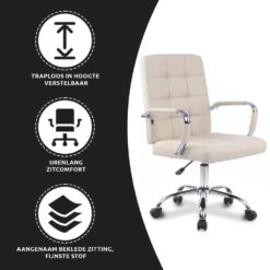 Xairo Milaan - Bureaustoel - Stof - Crème 6 Xairo Milaan - Bureaustoel - Stof - Crème -Huishoudelijke Voorwerpen Winkel 1000050225 0102