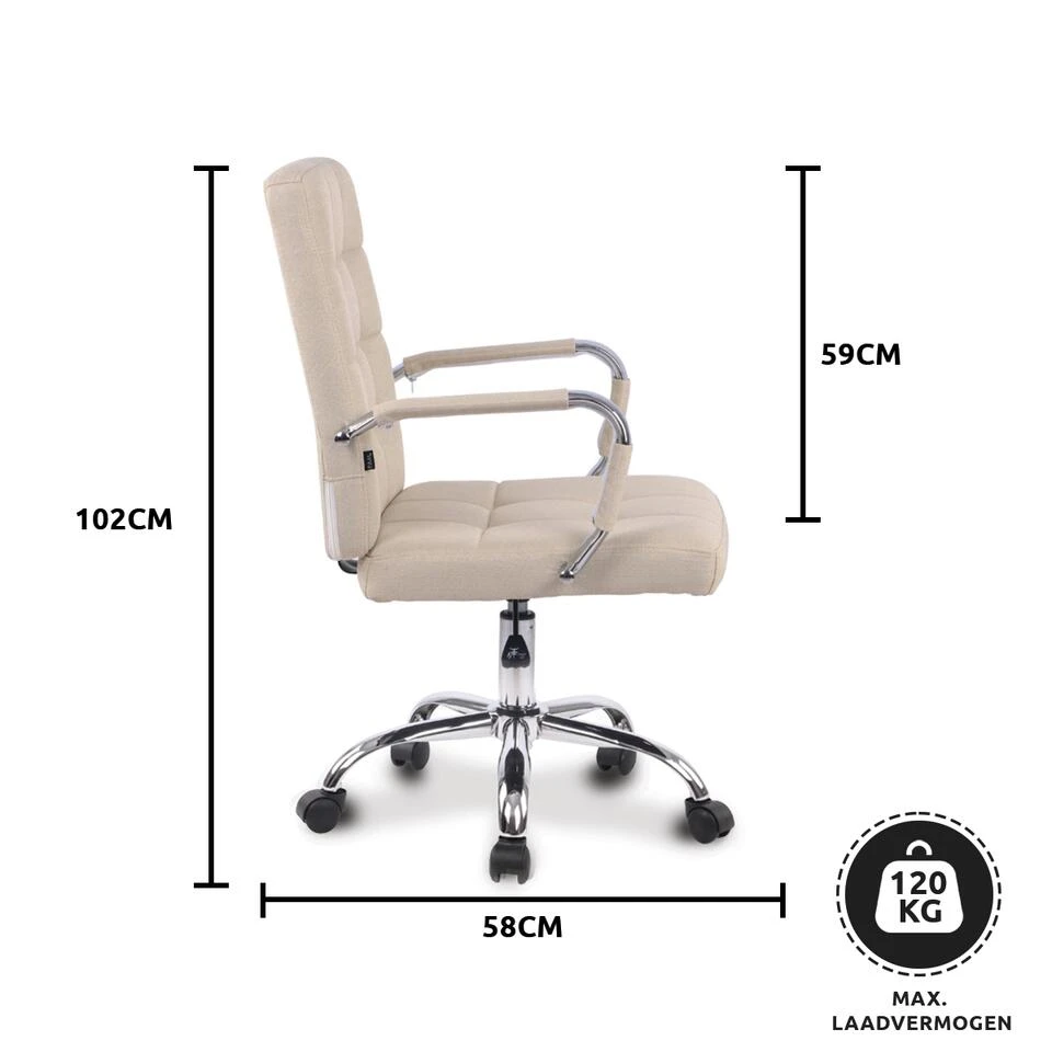 Xairo Milaan - Bureaustoel - Stof - Crème 4 Xairo Milaan - Bureaustoel - Stof - Crème - Afbeelding 4