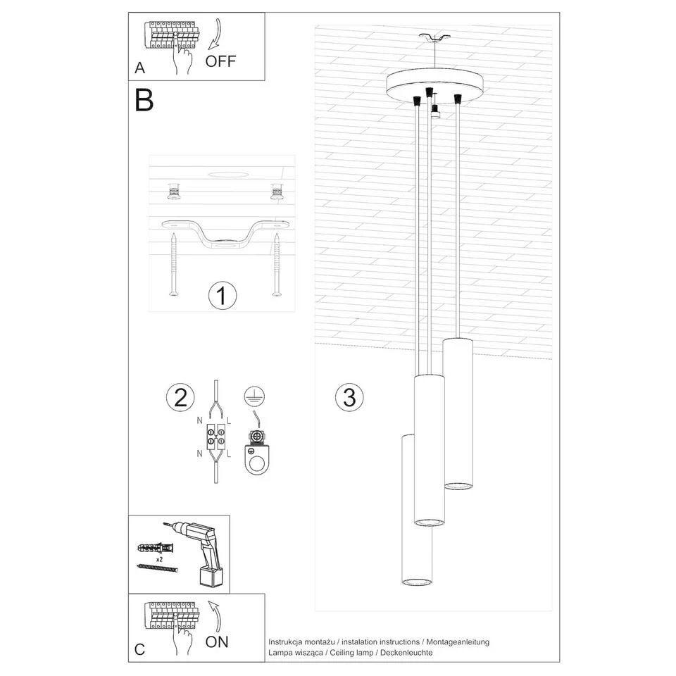 Sollux Hanglamp Lagos - 3 Lichts - 20 X110 Cm - Wit 4 Sollux Hanglamp Lagos - 3 Lichts - 20 X110 Cm - Wit - Afbeelding 4