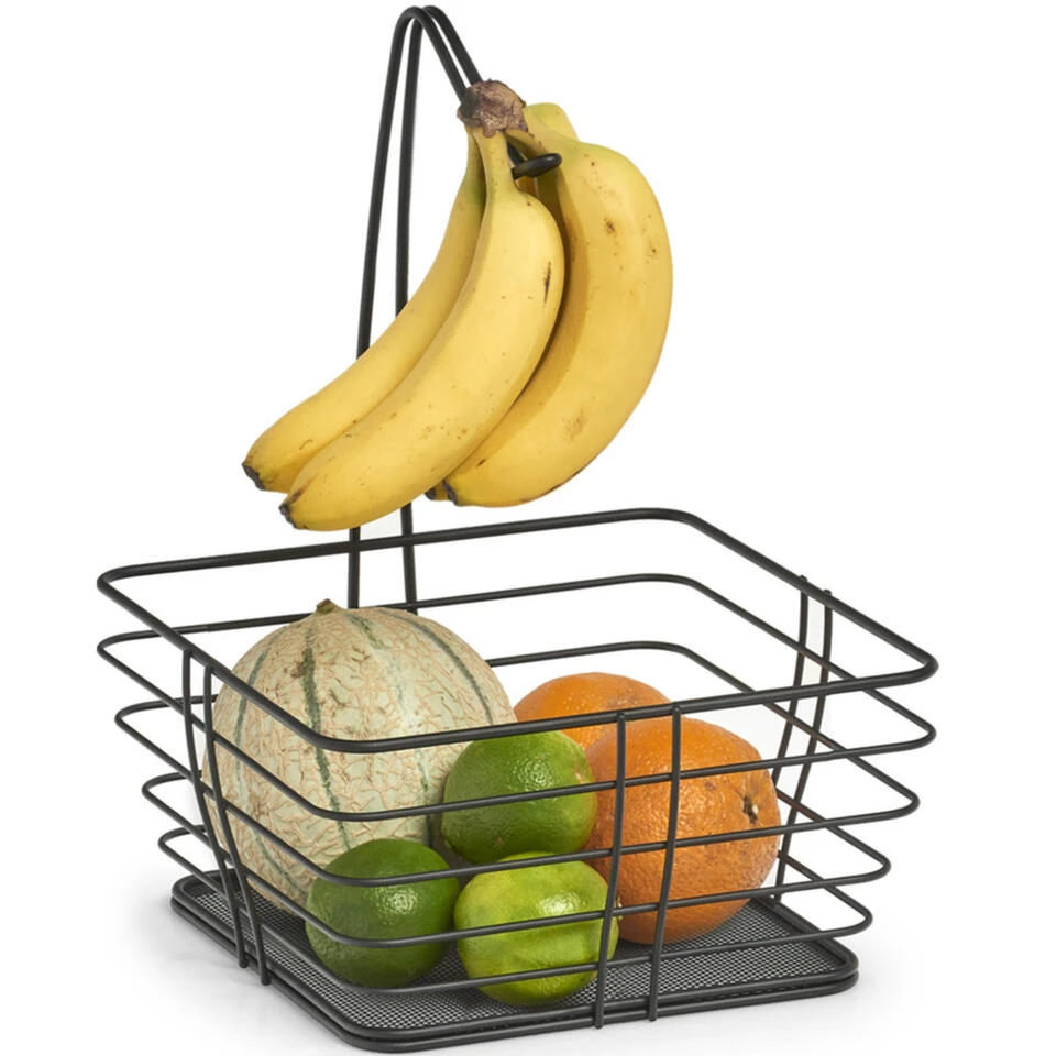 Zwarte Vierkante Fruitschaal Met Banaan Hanger 26 Cm 1 Zwarte Vierkante Fruitschaal Met Banaan Hanger 26 Cm