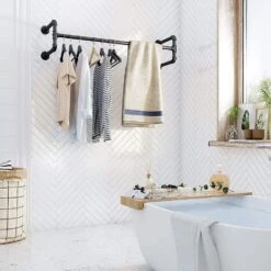 ACAZA Ophangrail - Industriële Look - Zwart 6 ACAZA Ophangrail - Industriële Look - Zwart -Huishoudelijke Voorwerpen Winkel 1000067678 0102