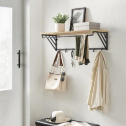 ACAZA Wandkapstok Met Plank En 7 Haken, Lichte Eik Kleur -Huishoudelijke Voorwerpen Winkel 1000068897 0102
