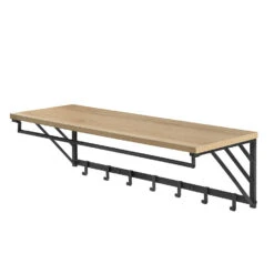 ACAZA Wandkapstok Met Plank En 7 Haken, Lichte Eik Kleur