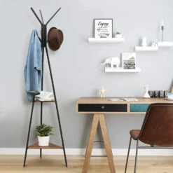ACAZA Staande Kapstok - Vintage - 6 Haken - 49x179x49 Cm - Vintage Bruin -Huishoudelijke Voorwerpen Winkel 1000068921 0102