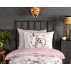 Good Morning Dekbedovertrek "Owl" - Roze - (140x220 Cm) -Huishoudelijke Voorwerpen Winkel 1000070220 0110