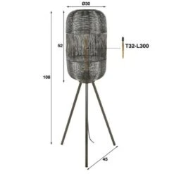 Industriële Vloerlamp Floor Driepoot - 108x30x108 Cm - Metaal - Grijs -Huishoudelijke Voorwerpen Winkel 1000070226 0103