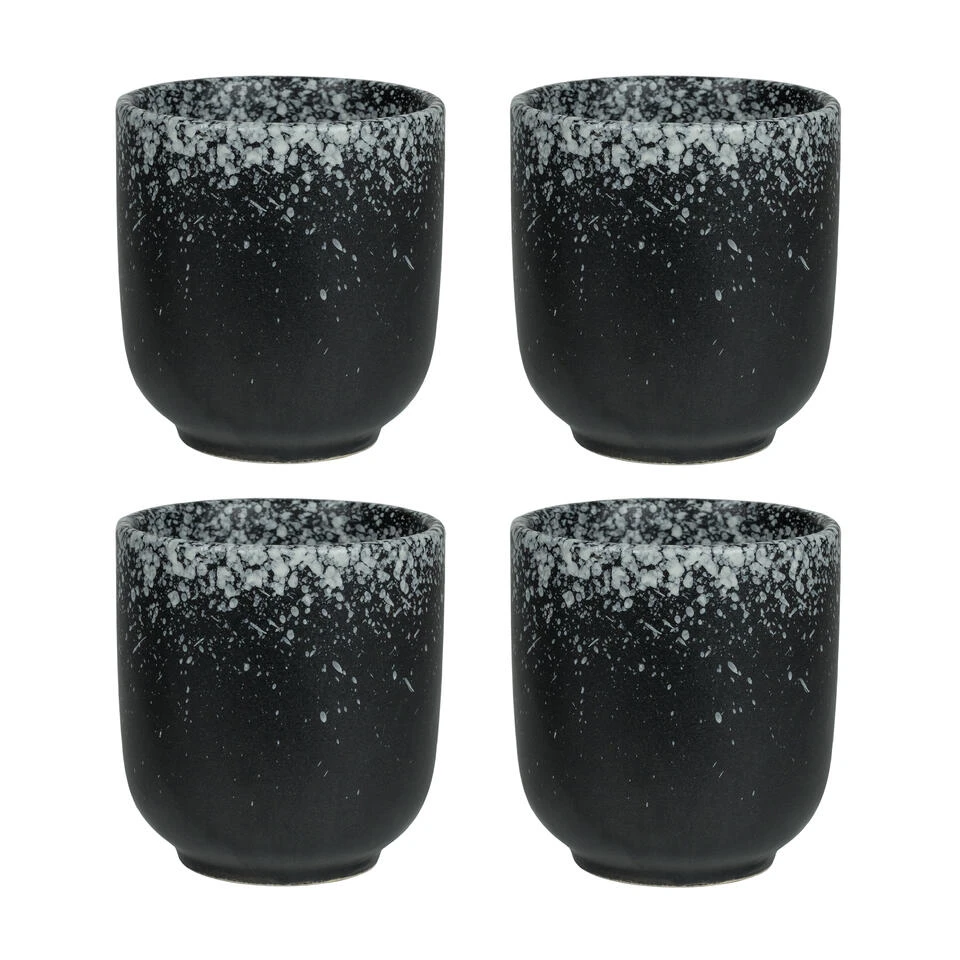 Krumble Koffie Mok - 200 Ml - Keramiek - Zwart Met Witte Spetters - Set Van 4 1 Krumble Koffie Mok - 200 Ml - Keramiek - Zwart Met Witte Spetters - Set Van 4