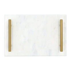 QUVIO Dienblad Met Gouden Hendels - Marmer - Wit -Huishoudelijke Voorwerpen Winkel 1000071545 0102