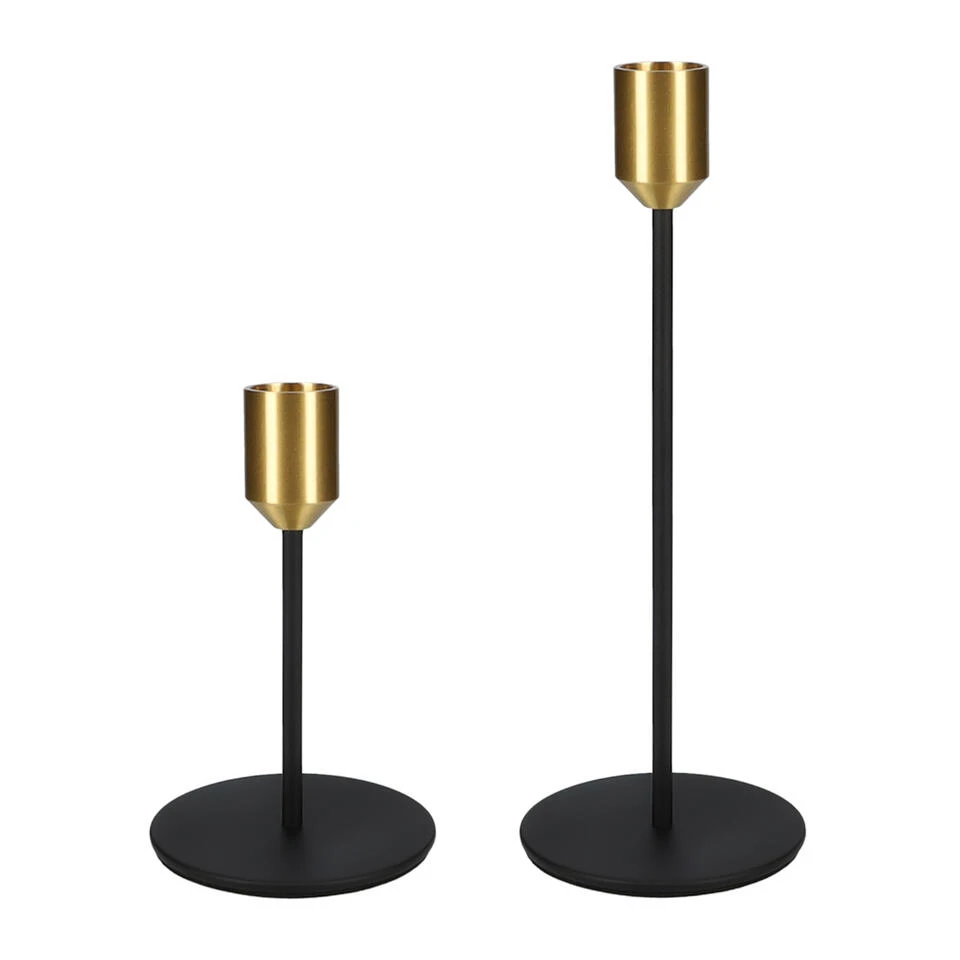 QUVIO Kaarsenstandaard - Set Van 2 (klein En Groot) - Metaal - Zwart En Goud 2 QUVIO Kaarsenstandaard - Set Van 2 (klein En Groot) - Metaal - Zwart En Goud - Afbeelding 2