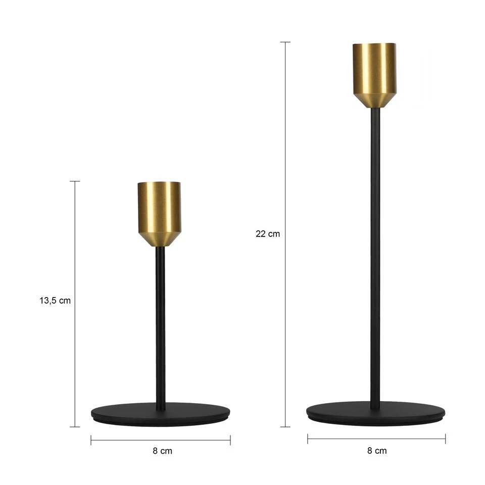 QUVIO Kaarsenstandaard - Set Van 2 (klein En Groot) - Metaal - Zwart En Goud 3 QUVIO Kaarsenstandaard - Set Van 2 (klein En Groot) - Metaal - Zwart En Goud - Afbeelding 3