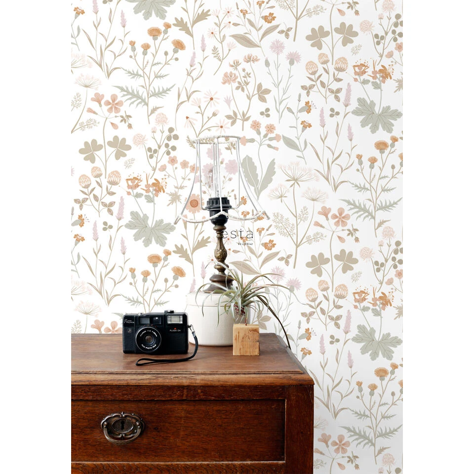 ESTAhome Behang - Veldbloemen - Groen En Terracotta Roze - 53 Cm X 10,05 M 4 ESTAhome Behang - Veldbloemen - Groen En Terracotta Roze - 53 Cm X 10,05 M - Afbeelding 4