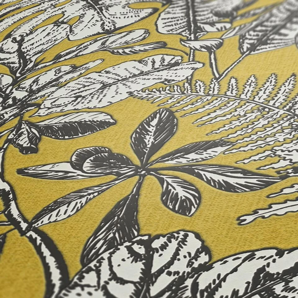 Livingwalls Behang - Tropische Bladeren - Geel En Grijs - 53 Cm X 10,05 M - AS 3 Livingwalls Behang - Tropische Bladeren - Geel En Grijs - 53 Cm X 10,05 M - AS - Afbeelding 3