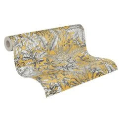 Livingwalls Behang - Tropische Bladeren - Geel En Grijs - 53 Cm X 10,05 M - AS