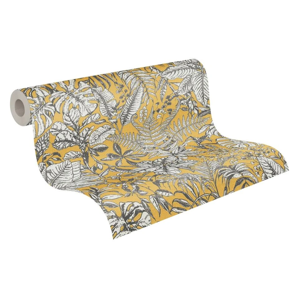 Livingwalls Behang - Tropische Bladeren - Geel En Grijs - 53 Cm X 10,05 M - AS 1 Livingwalls Behang - Tropische Bladeren - Geel En Grijs - 53 Cm X 10,05 M - AS