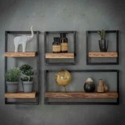 Woody Metaal Wandplank - Hout - Bruin -Huishoudelijke Voorwerpen Winkel 1000076616 0102