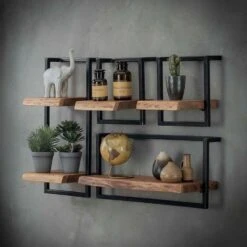 Woody Metaal Wandplank - Hout - Bruin -Huishoudelijke Voorwerpen Winkel 1000076616 0103