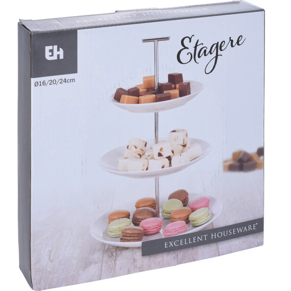 Merkloos Excellent Houseware Etagere - 3 Lagen - Wit - Porselein - 36 Cm Hoog 2 Merkloos Excellent Houseware Etagere - 3 Lagen - Wit - Porselein - 36 Cm Hoog - Afbeelding 2