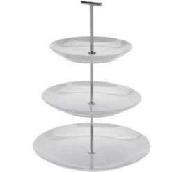 Merkloos Excellent Houseware Etagere - 3 Lagen - Wit - Porselein - 36 Cm Hoog