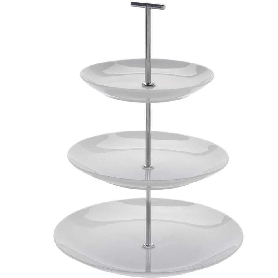 Merkloos Excellent Houseware Etagere - 3 Lagen - Wit - Porselein - 36 Cm Hoog 1 Merkloos Excellent Houseware Etagere - 3 Lagen - Wit - Porselein - 36 Cm Hoog
