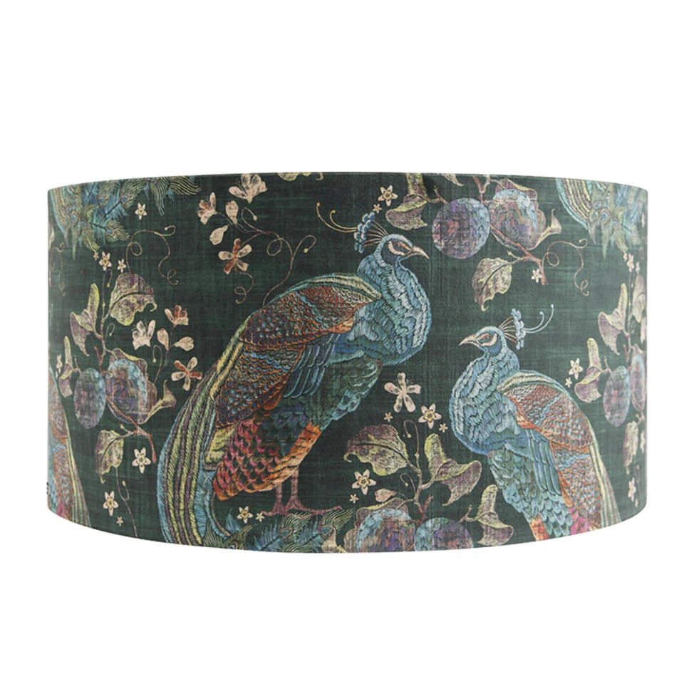 QAZQA Velours Lampenkap Pauw Groen 50/50/25 Gouden Binnenkant 2 QAZQA Velours Lampenkap Pauw Groen 50/50/25 Gouden Binnenkant - Afbeelding 2