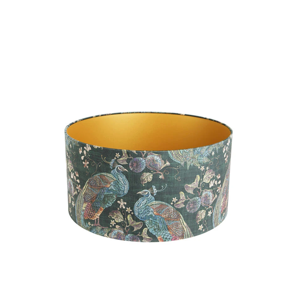 QAZQA Velours Lampenkap Pauw Groen 50/50/25 Gouden Binnenkant 1 QAZQA Velours Lampenkap Pauw Groen 50/50/25 Gouden Binnenkant