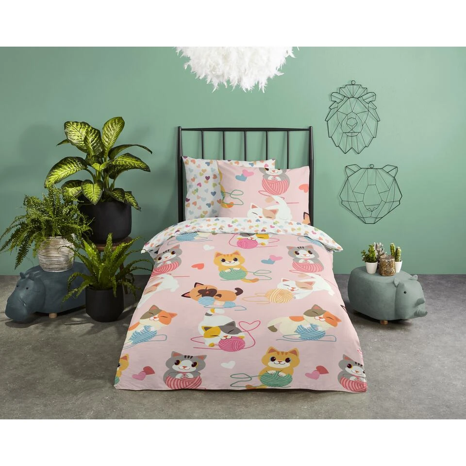 Good Morning Dekbedovertrek "Cats" - Roze - (140x220 Cm) 2 Good Morning Dekbedovertrek "Cats" - Roze - (140x220 Cm) - Afbeelding 2