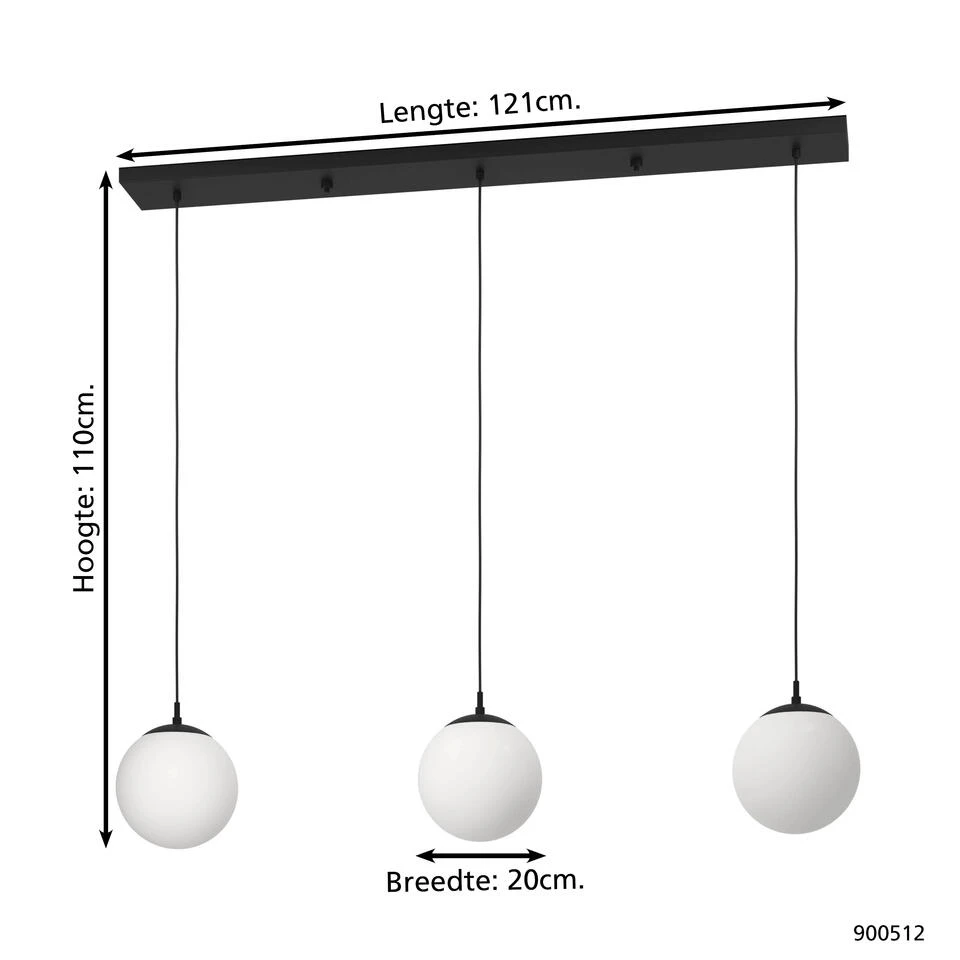 EGLO Rondo 3 Hanglamp - E27 - 121 Cm - Zwart/Wit 3 EGLO Rondo 3 Hanglamp - E27 - 121 Cm - Zwart/Wit - Afbeelding 3