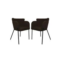 HSM Collection Eetkamerstoel Luca Set Van 2 Espresso/Zwart Teddy/Bouclé/Metaal