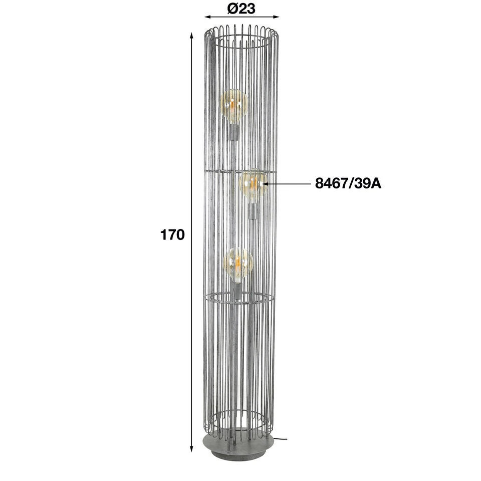 Industriële Vloerlamp Toby Oud Zilver 3-lichts - 172x30x172 Cm - Metaal - Grijs 4 Industriële Vloerlamp Toby Oud Zilver 3-lichts - 172x30x172 Cm - Metaal - Grijs - Afbeelding 4