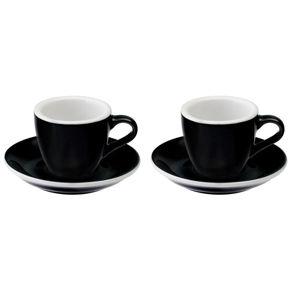 Egg Espressokop Met Schotel - Set Van 2 - 80ml - Zwart 1 Egg Espressokop Met Schotel - Set Van 2 - 80ml - Zwart